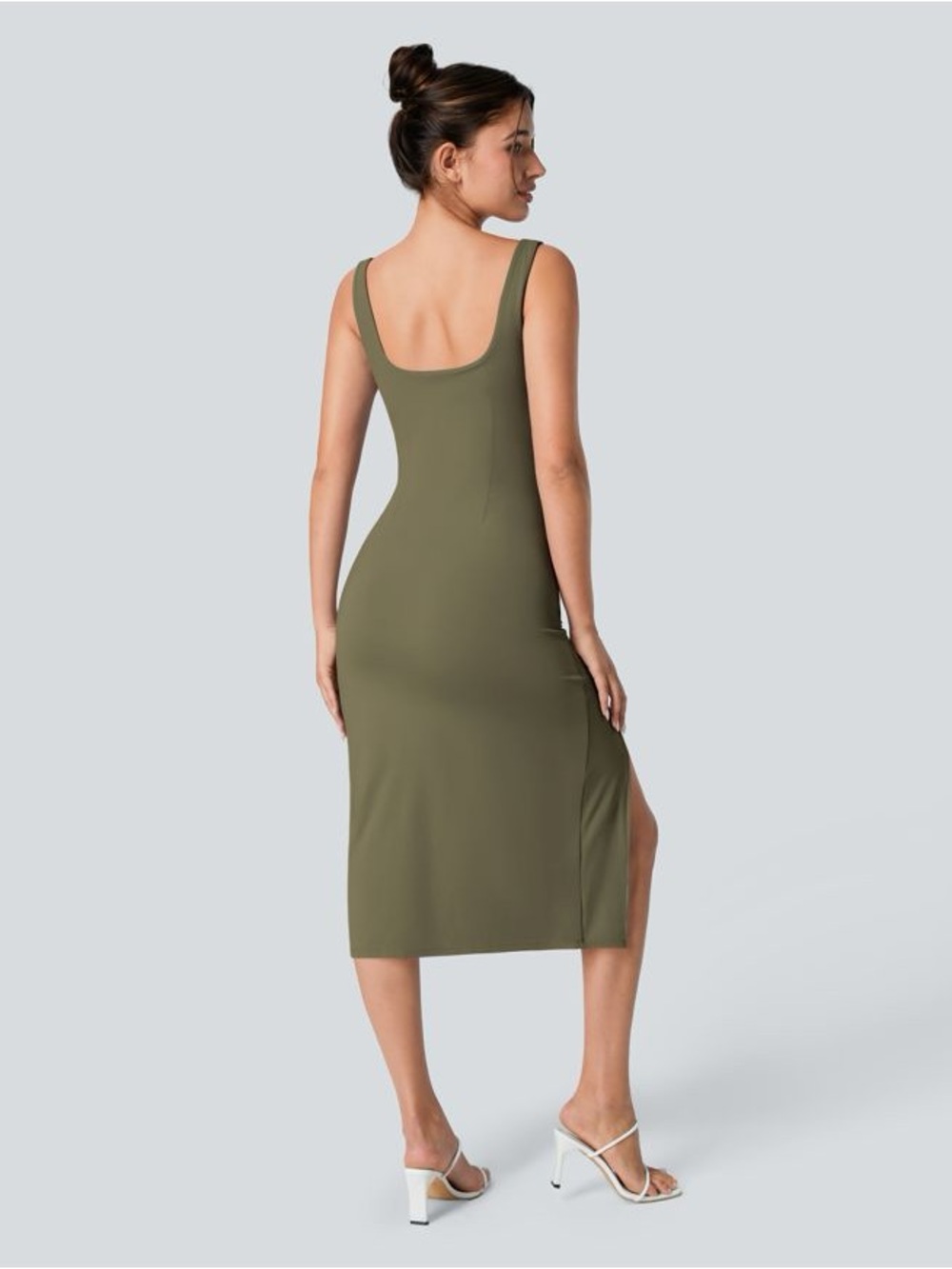Halara SoftlyZero™ Airy Square Neck Corset Ruched Bodycon Midi dress small nwot - Picture 2 of 5